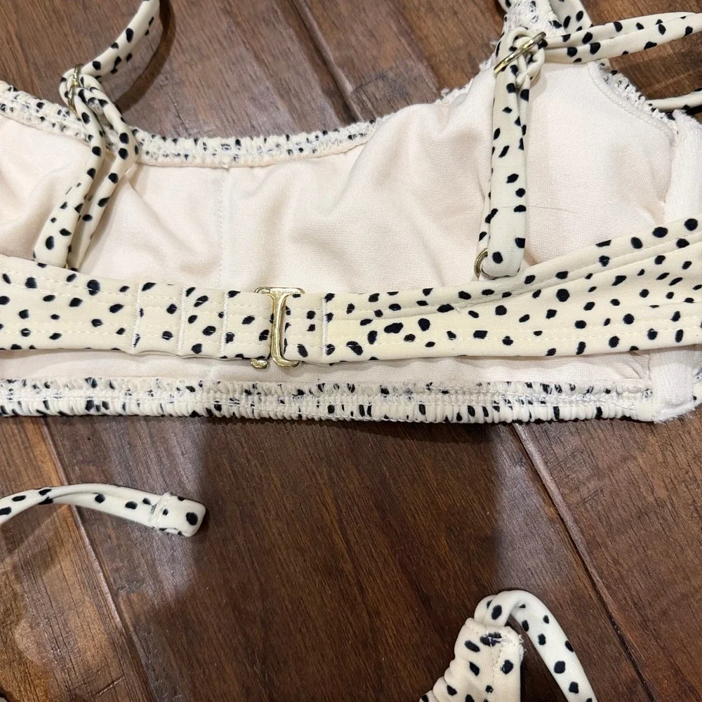 Xhilaration Womens Cream Black Dalmatian Polka Dot Smocked Bikini Set‎ Size M